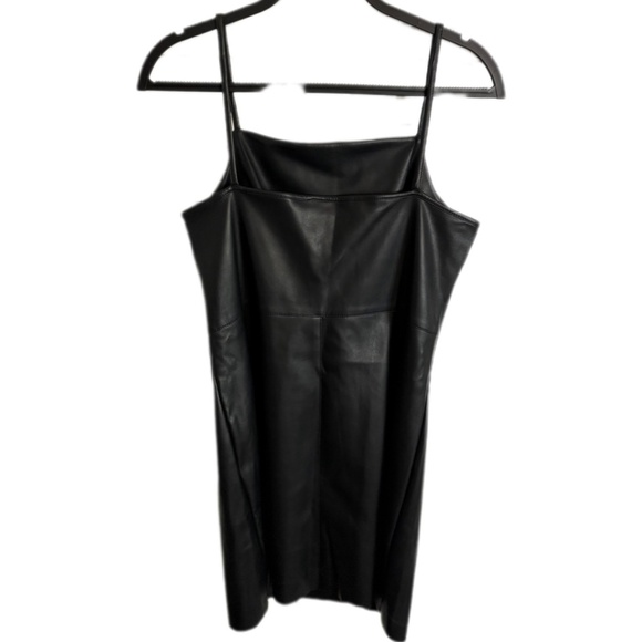 Topshop Faux Leather Spagetti Strip Black Womens SZ 8 Mini Dress w/Square Neck - Picture 5 of 11